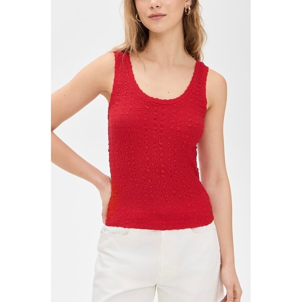 Enza Costa Tank Top Women Medium Red Textured Sleeveless Scoop Neck Stretch